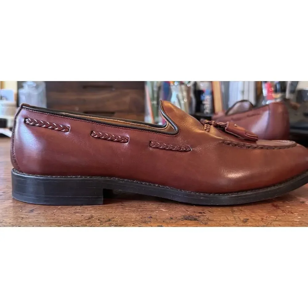 Allen Edmonds Brookwood Woven Tassel Loafers Brown Leather Men's 9.5 AA USA Made